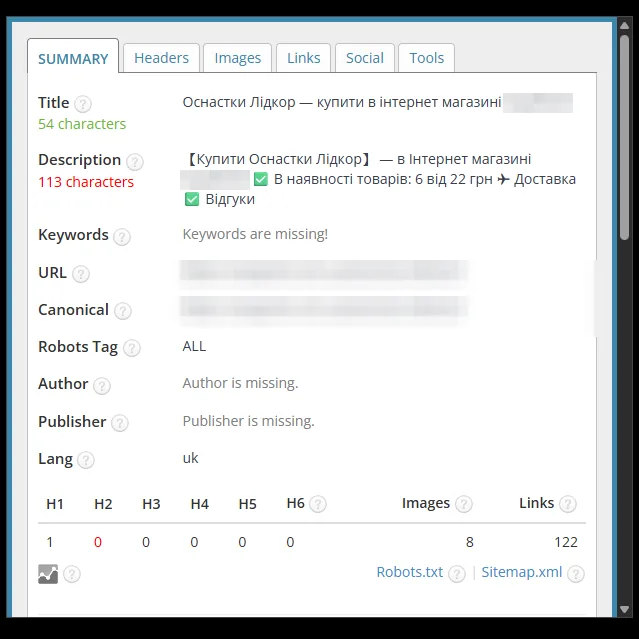 SEO-теги категорії лідкорів до оптимізації