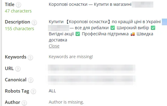 SEO-теги после оптимизации: товары для рыбалки