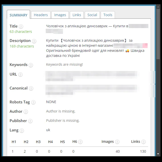 SEO-теги карточки товара с длинным названием после оптимизации