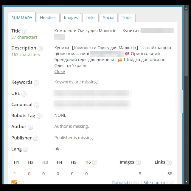 SEO-теги категории комплектов после оптимизации