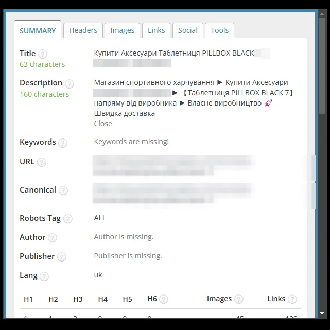SEO-теги: карточка таблетницы после оптимизации