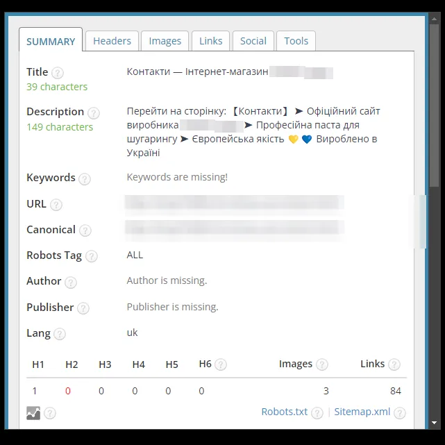 SEO-теги: страница контактов, после оптимизации