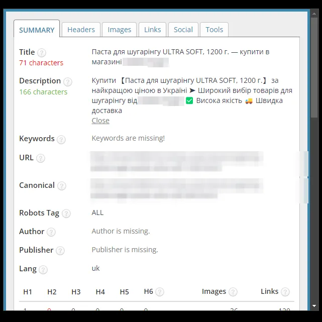 SEO-теги: карточка товара пасты для шугаринга, после оптимизации