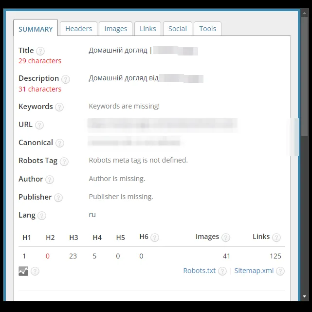 SEO-теги: категория домашнего ухода, до оптимизации