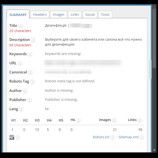 SEO-теги: категория средств дезинфекции, до оптимизации