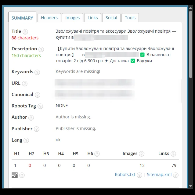 SEO-теги категорії зволожувачів повітря до оптимізації