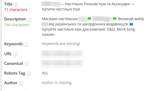 SEO-теги после оптимизации: настольные игры