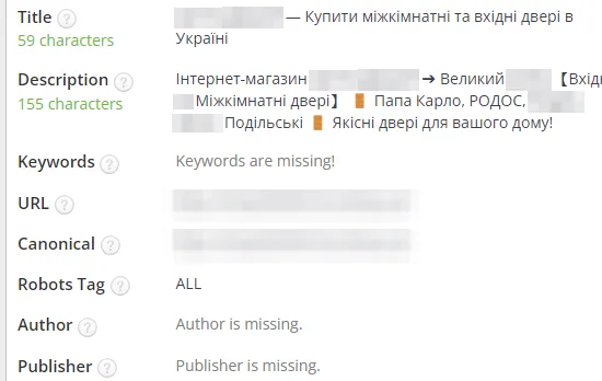 SEO-теги после оптимизации: межкомнатные двери